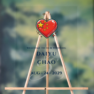 China Couple Heart Wedding Welcome Acrylic Sign