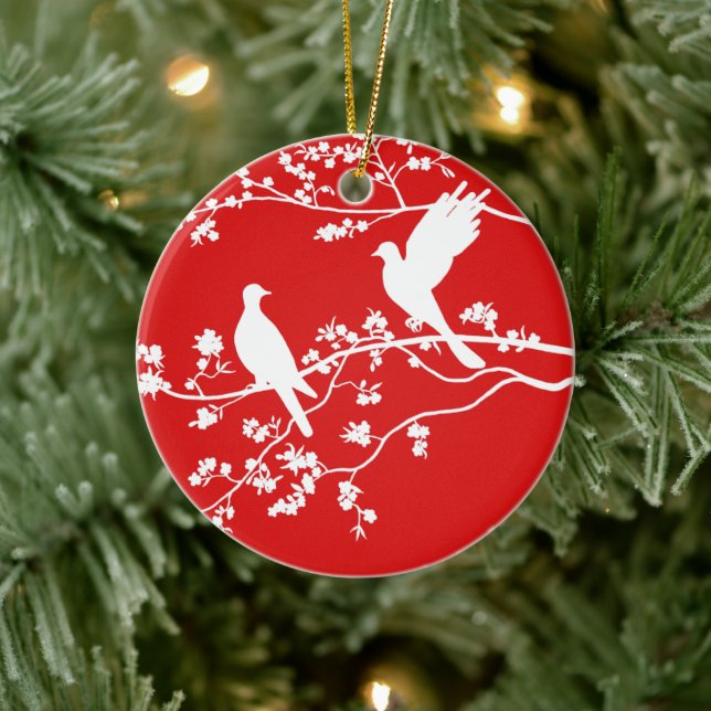 China Doves (Red) - Ceramic Tree Decoration (Tree)
