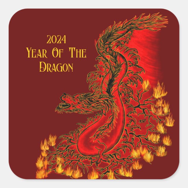 China Dragon , 2024 Year Of The Dragon Square Sticker (Front)