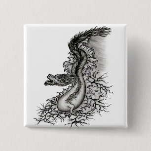 China Dragon, Black and white Design in Tattoostyl 15 Cm Square Badge