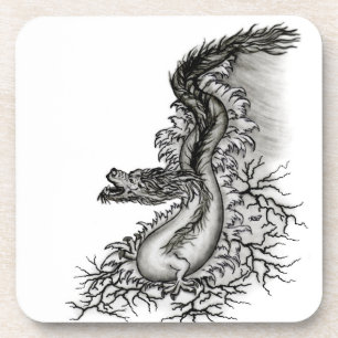China Dragon, Black and white Design in Tattoostyl Coaster