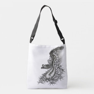 China Dragon, Black and white Design in Tattoostyl Crossbody Bag