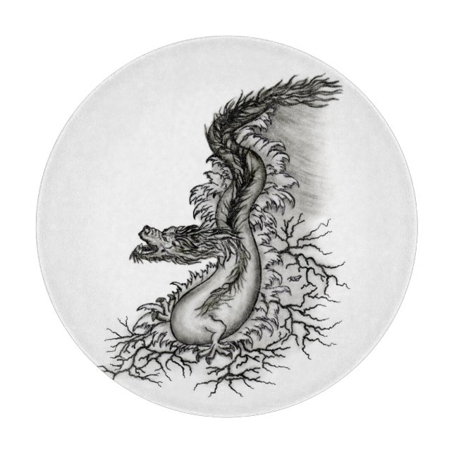 China Dragon, Black and white Design in Tattoostyl Cutting Board (Front)