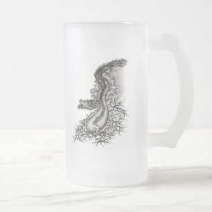 China Dragon, Black and white Design in Tattoostyl Frosted Glass Beer Mug