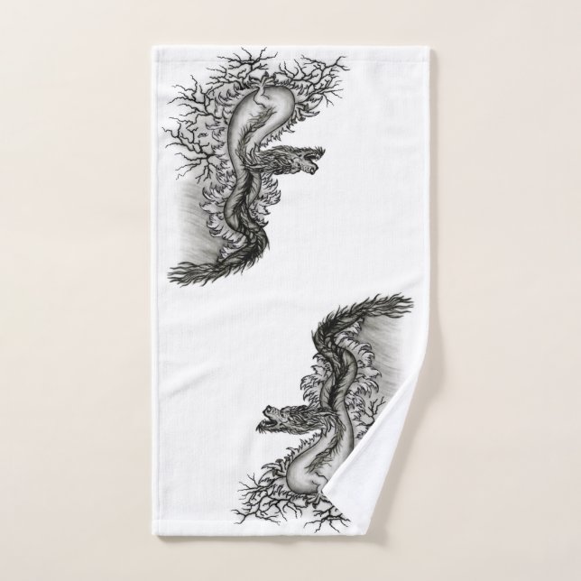 China Dragon, Black and white Design in Tattoostyl Hand Towel (Hand Towel)