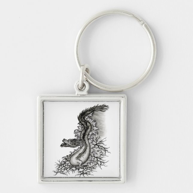 China Dragon, Black and white Design in Tattoostyl Key Ring (Front)