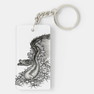 China Dragon, Black and white Design in Tattoostyl Key Ring