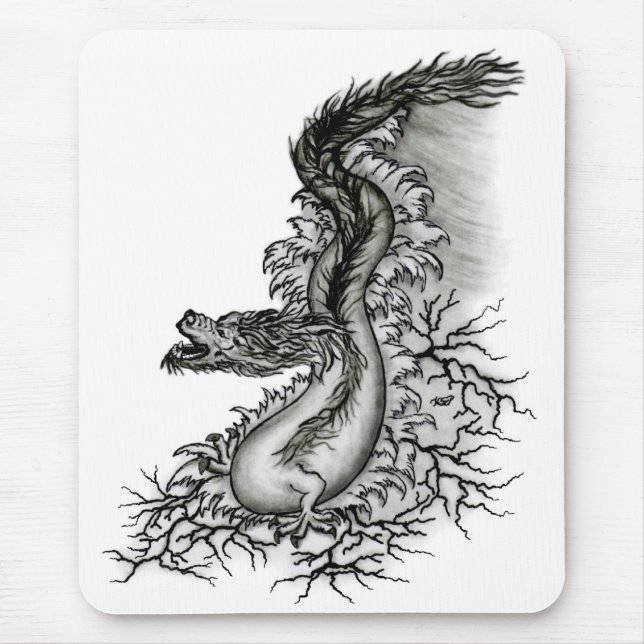 China Dragon, Black and white Design in Tattoostyl Mouse Mat (Front)