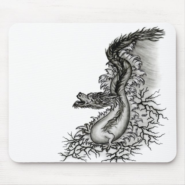 China Dragon, Black and white Design in Tattoostyl Mouse Mat (Front)