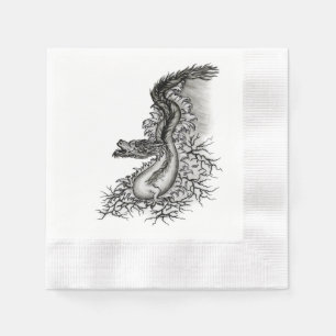 China Dragon, Black and white Design in Tattoostyl Napkin