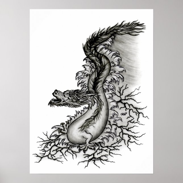 China Dragon, Black and white Design in Tattoostyl Poster (Front)