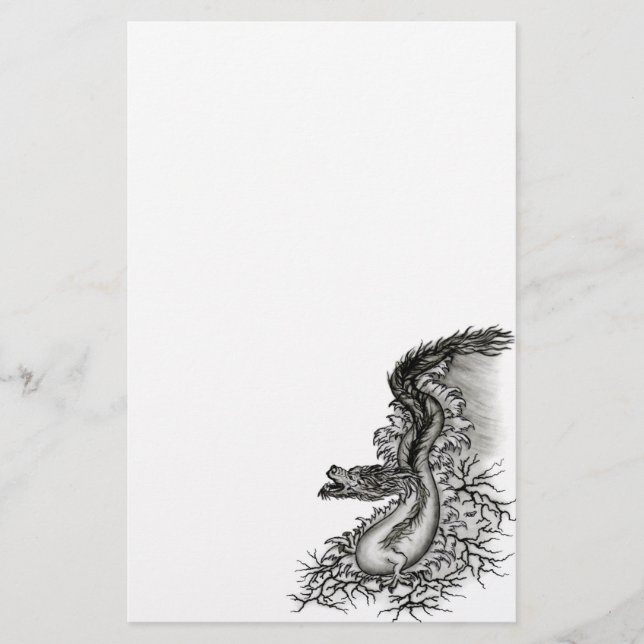China Dragon, Black and white Design in Tattoostyl Stationery (Front)