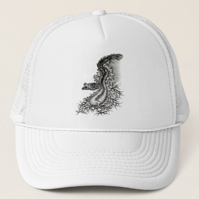 China Dragon, Black and white Design in Tattoostyl Trucker Hat (Front)