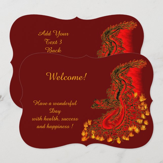 China Dragon in red and gold , Add Your Text Invitation (Front/Back)