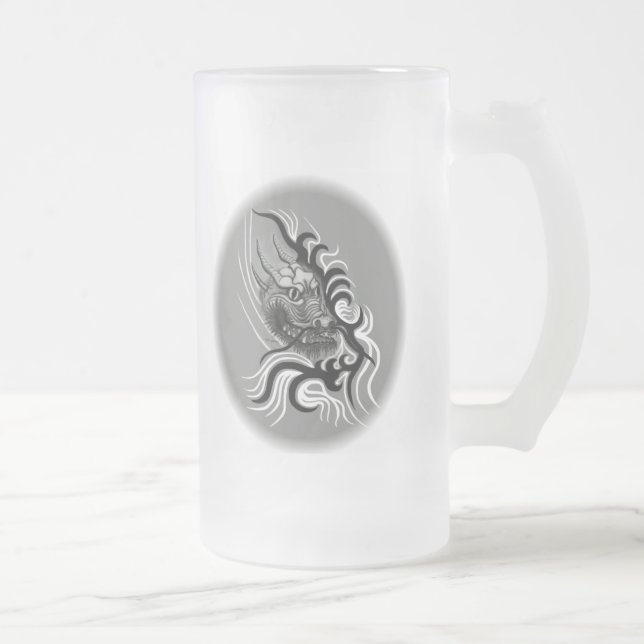 China Dragon in Tattoostyle Frosted Glass Beer Mug (Right)