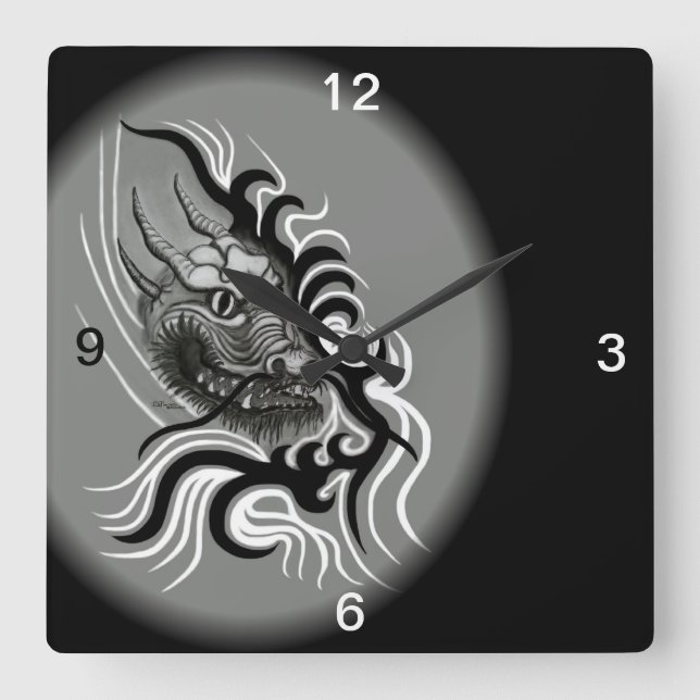 China Dragon in Tattoostyle Square Wall Clock (Front)