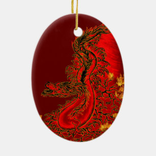 China Dragon red and gold design Ceramic Tree Decoration