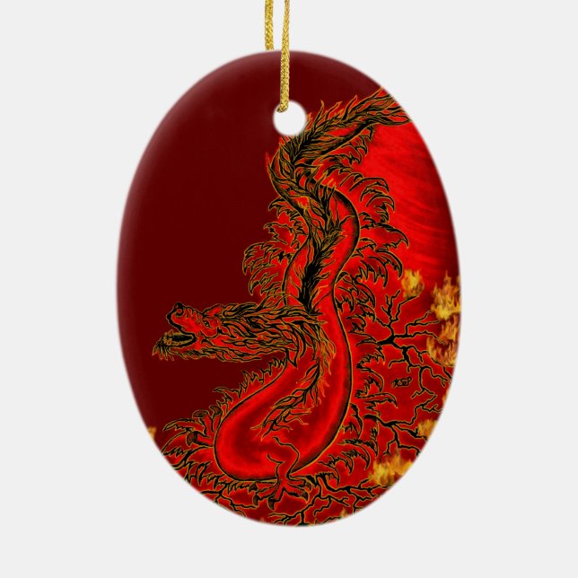 China Dragon red and gold design Ceramic Tree Decoration (Back)