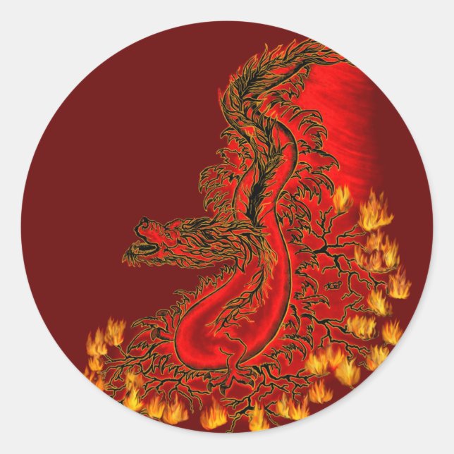 China Dragon red and gold design Classic Round Sticker (Front)
