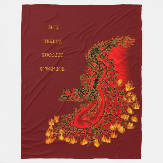 China Dragon red and gold design Fleece Blanket (Front)