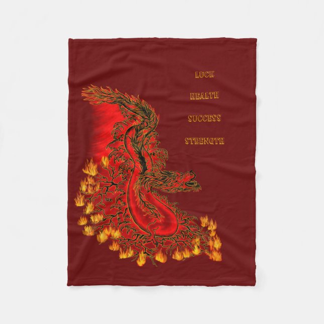 China Dragon red and gold design Fleece Blanket (Front)
