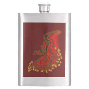 China Dragon red and gold design Hip Flask