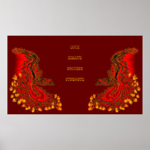 China Dragon red and gold design Poster