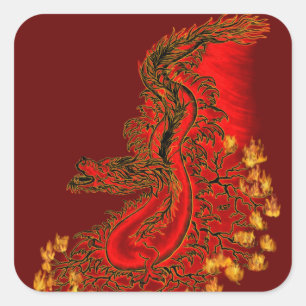 China Dragon red and gold design Square Sticker