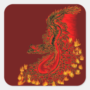 China Dragon red and gold design Square Sticker