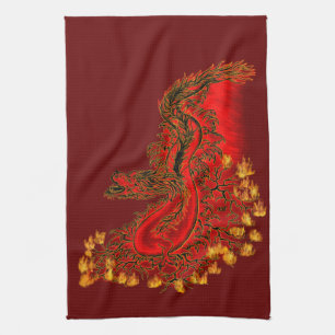 China Dragon red and gold design Tea Towel