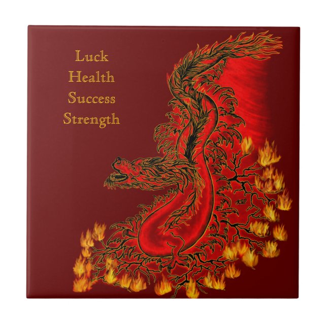 China Dragon red and gold design Tile (Front)