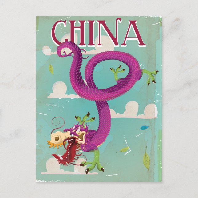 China Dragon Vintage Travel Poster Postcard (Front)