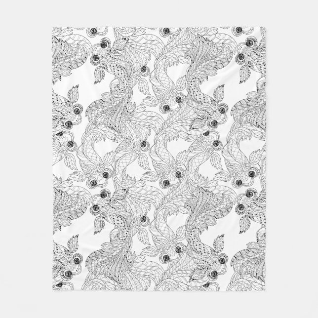 China Fish Doodle Fleece Blanket (Front)