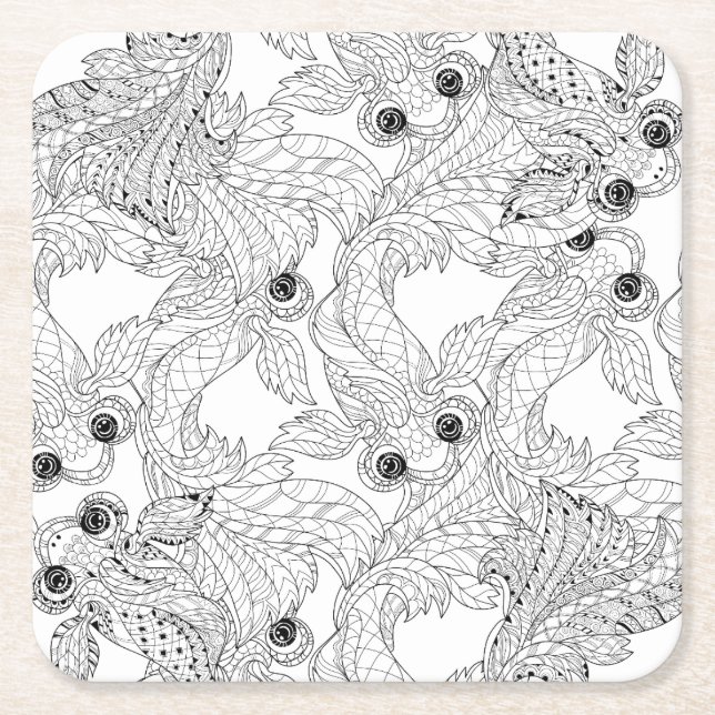 China Fish Doodle Square Paper Coaster (Front)