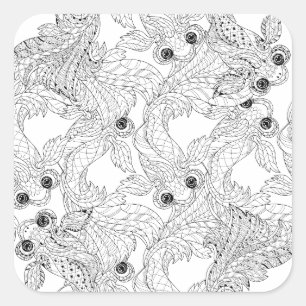 China Fish Doodle Square Sticker