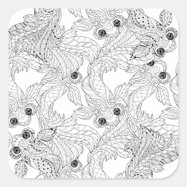 China Fish Doodle Square Sticker (Front)