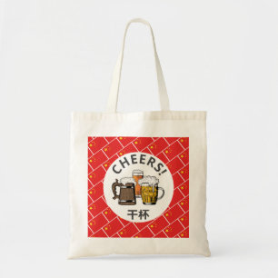 CHINA FLAG 干杯  Beers Cheers Cartoon Tote Bag