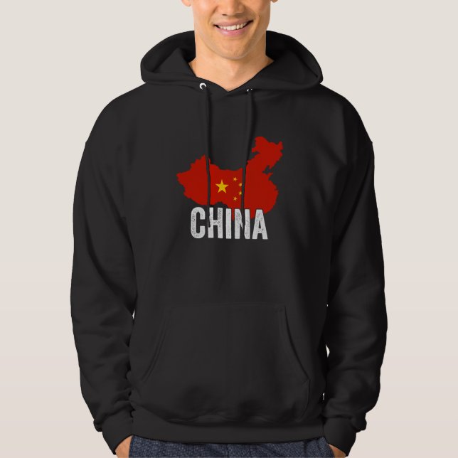 China Flag and Map  Vintage Chinese Roots Hoodie (Front)