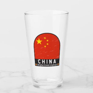 China Flag Emblem Distressed Vintage Glass