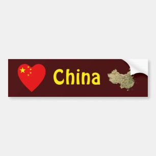 China Flag Heart + Map Bumper Sticker