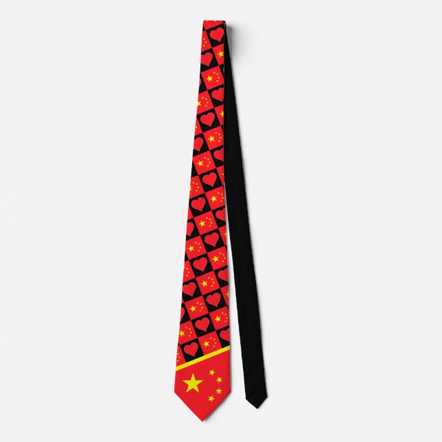 China Flag Heart Pattern Chinese National Pride  Tie (Front)