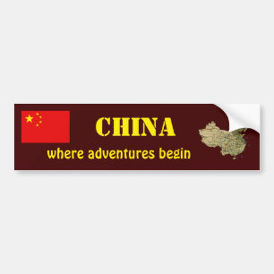 China Flag + Map Bumper Sticker