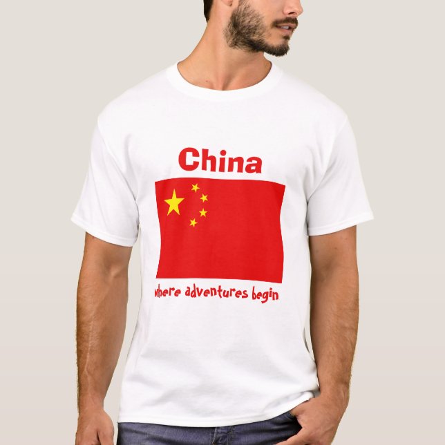 China Flag + Map + Text T-Shirt (Front)