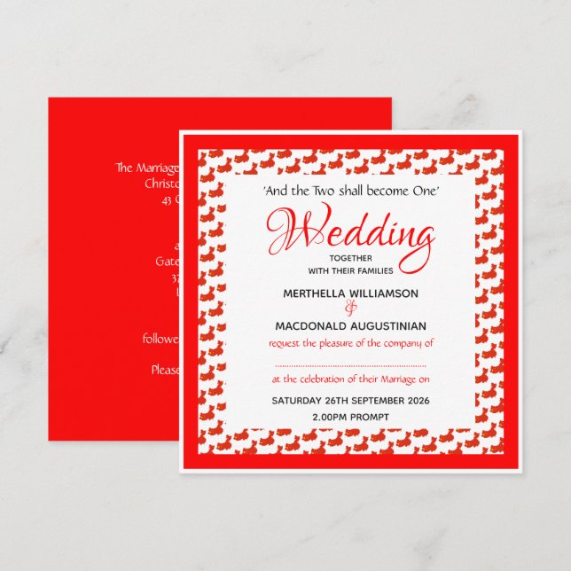 CHINA FLAG Patriotic Custom Square Wedding  婚礼 Invitation (Front/Back)