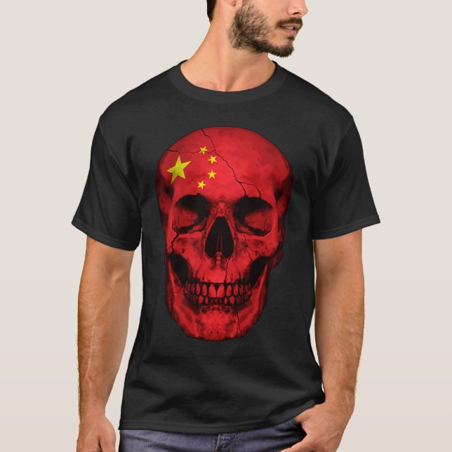 China Flag Skull Chinese Roots Proud Patriotic T-Shirt (Front)