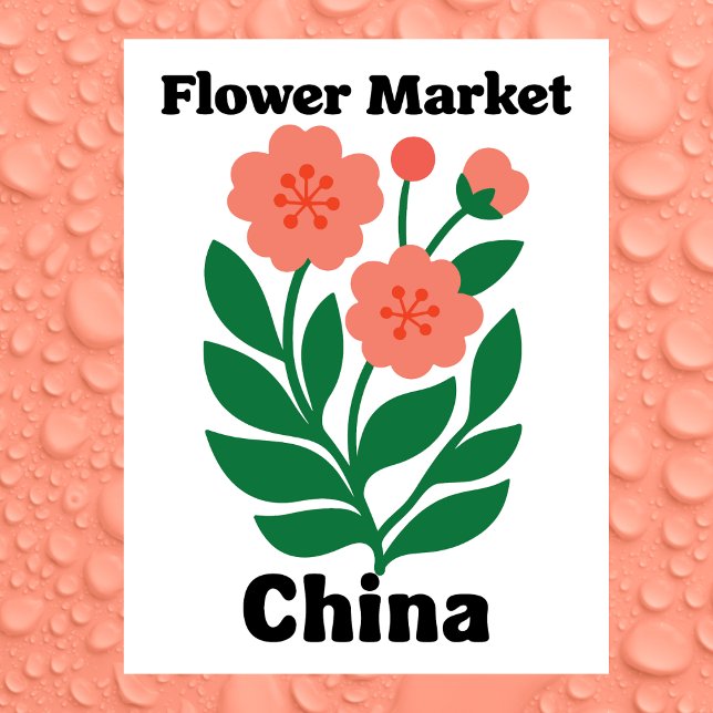 China Flower Market Coral Peony and Green Leaf Postcard (China Flower Market Coral Peony and Green Leaf Postcard
)