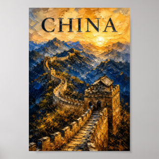 China: Golden Sunset Great Wall Art Souvenir