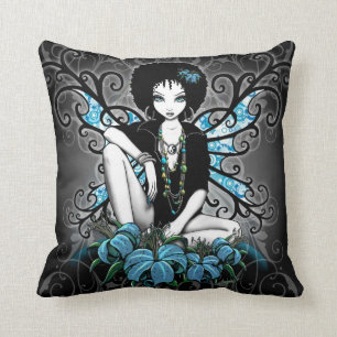 China Gothic Teal Retro Flower Fairy Throw Pillow