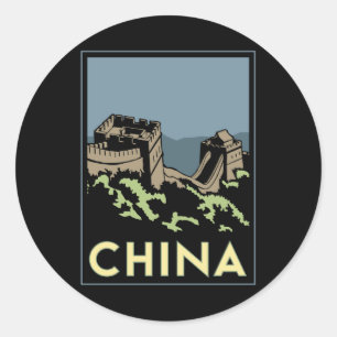 china great wall asia art deco retro travel classic round sticker