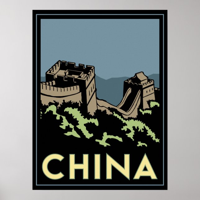 china great wall asia art deco retro travel poster (Front)